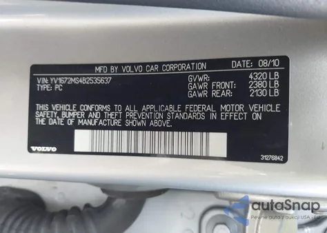 2011 Volvo S40 T5/T5 R-Design from USA, damaged, VIN YV1672MS4B2535637